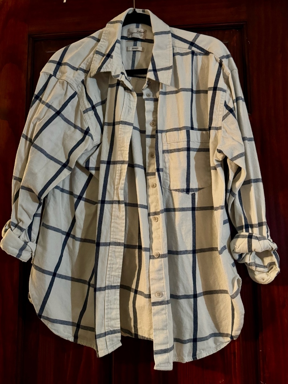 Universal Thread Cream and Navy Windowpane Oversized Button-Up
